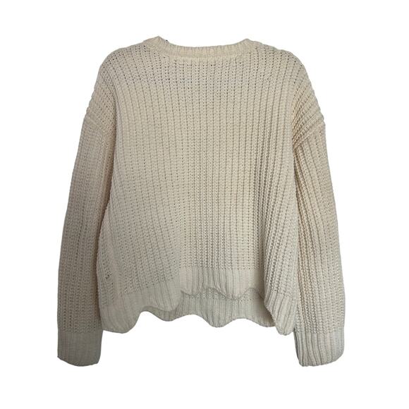 Tory Sport Chunky Knit Scalloped Hem Fisherman Boxy Fit Sweater Cream Sz XS - Picture 7 of 7